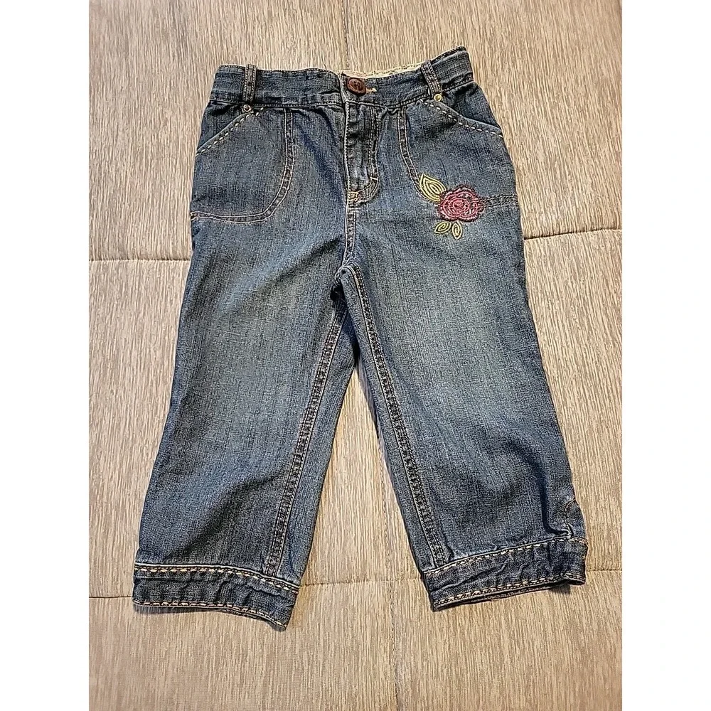 Y2K Genuine Kids By OSHKOSH‎ Flower Embroidered Denim Capris 5T